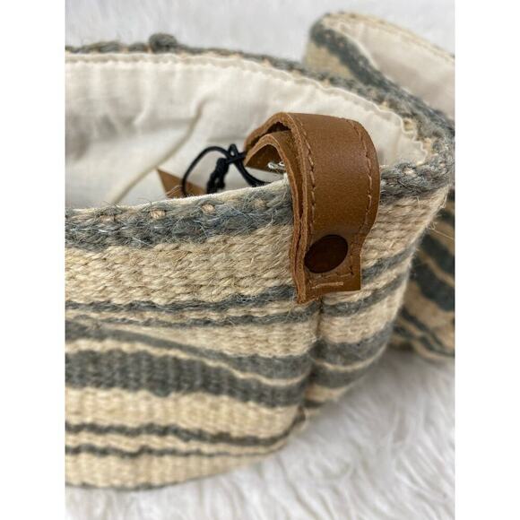 NWT Creative Co-op Set of 2 Jute Woll Basket with Leather Loop 6" and 4" - Picture 6 of 8